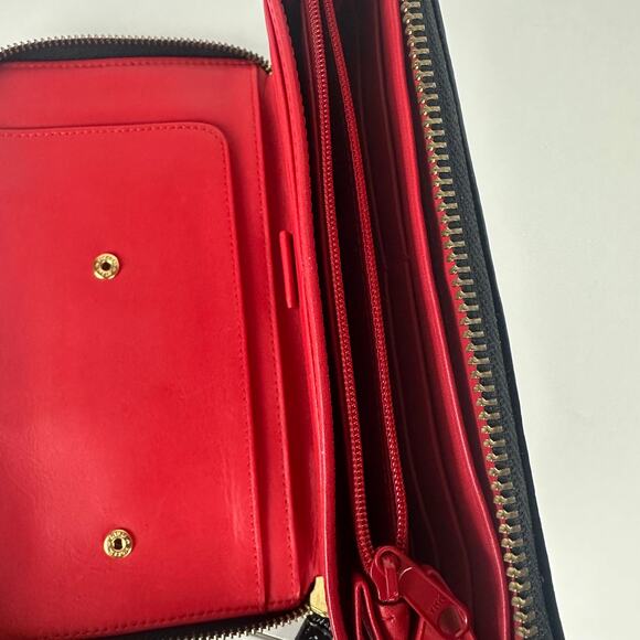 Halogen Womens Zip-Around Long Cash Card ID Organizer Patent Black/Red Wallet - Picture 4 of 6